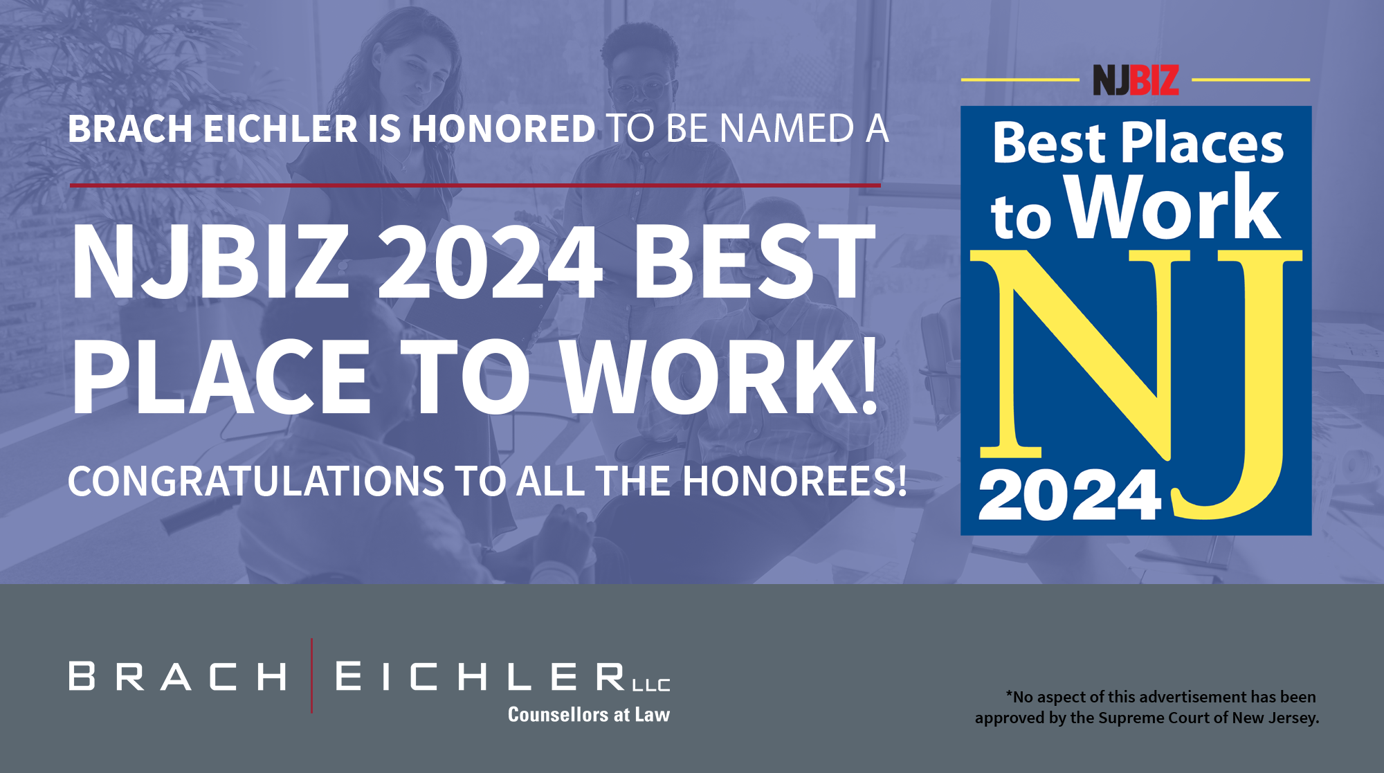 NJBIZ Best Places To Work 2024 - Brach Eichler